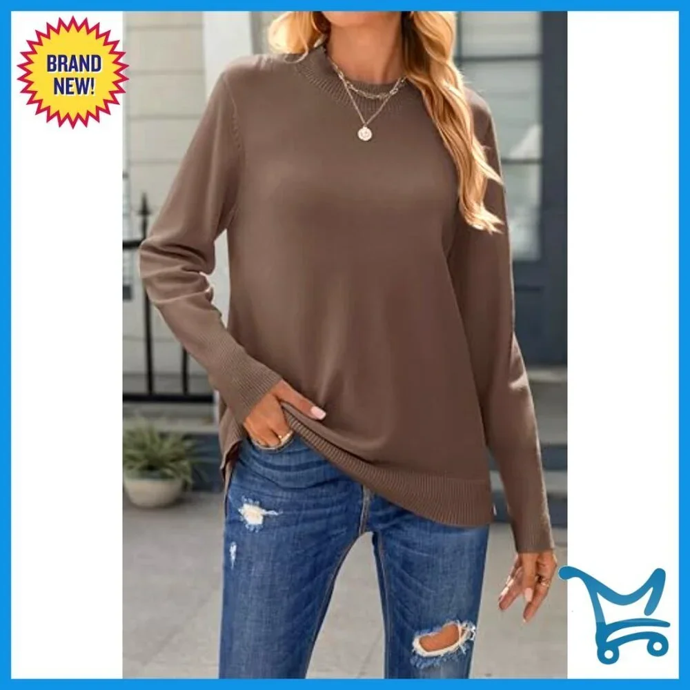 Loose Knit Side Button Pullover Sweater Tunic Length Casual Chic Fall Fashion
